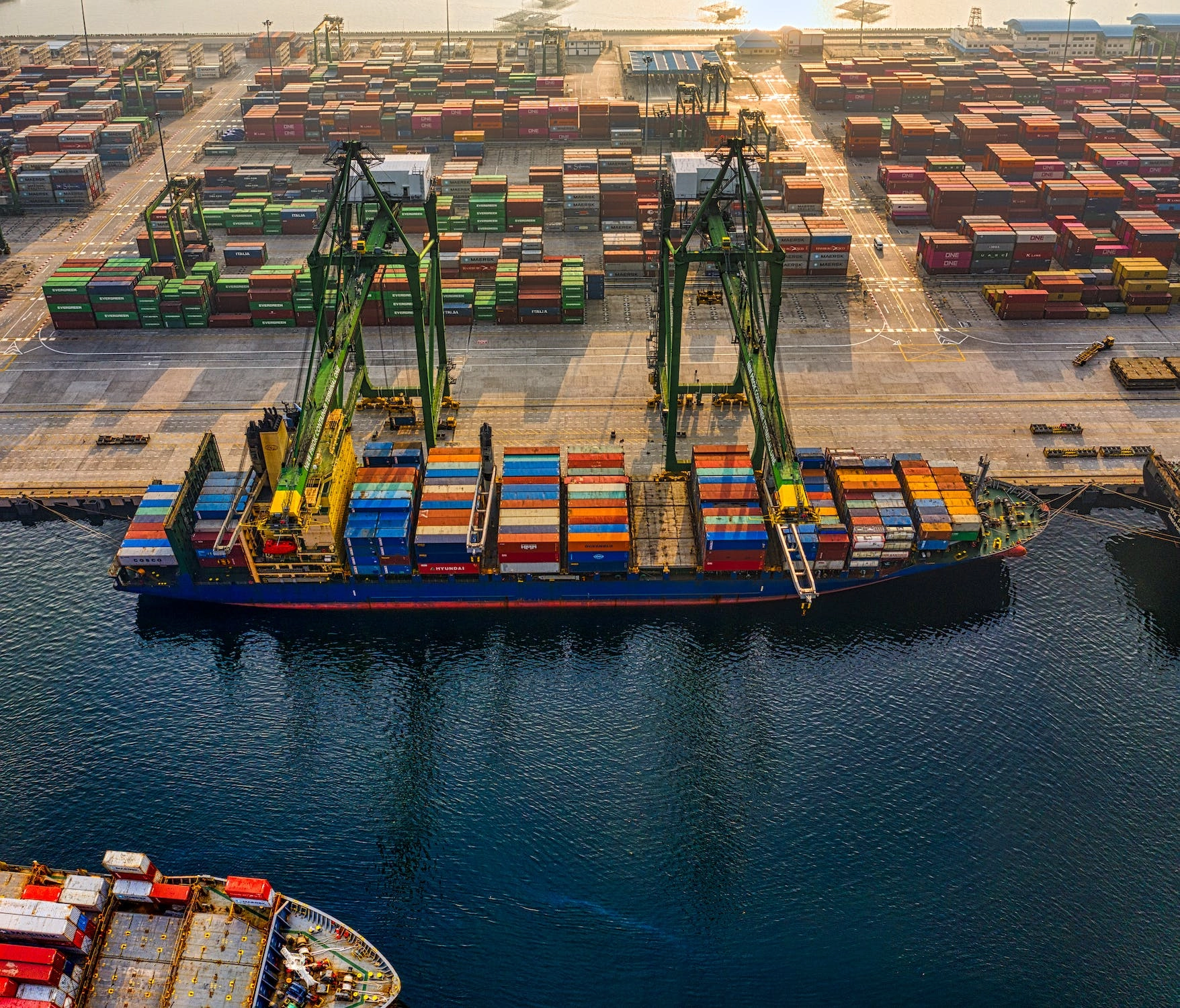 Container ship loaded with commercial cargo